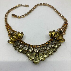 Vtg 1950 CONTINENTAL ? gorgeous rhinestone crystal yellow/orange necklace
